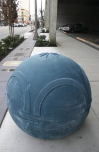 Six large, colorful orbs created by local artist Elizabeth Conner were installed this week along an eight-block stretch of Pacific Avenue in downtown Tacoma. (PHOTO BY TODD MATTHEWS)