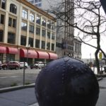 Six large, colorful orbs created by local artist Elizabeth Conner were installed this week along an eight-block stretch of Pacific Avenue in downtown Tacoma. (PHOTO BY TODD MATTHEWS)