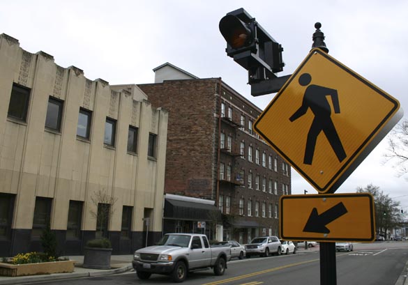 The Pedestrian Crossings Improvement Project could bring more marked crosswalks like this one outside Tacoma City Hall to neighborhoods citywide. (PHOTO BY TODD MATTHEWS)