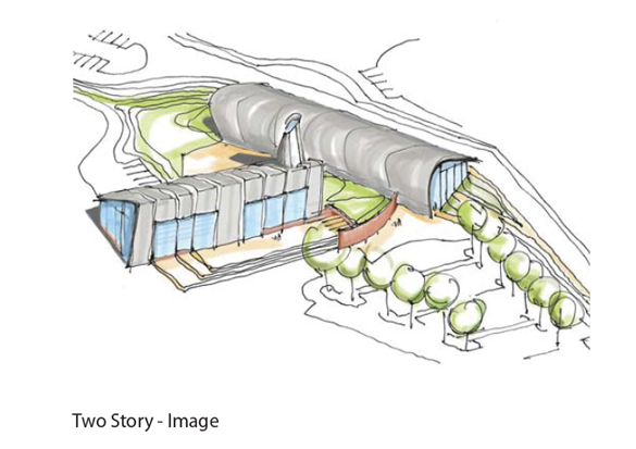 Another design plan for Tacoma's Eastside community center calls for a two-story "City Icons" building that reflects three Tacoma cultural icons: Tacoma Art Museum, Museum of Glass, and LeMay -- America's Car Museum. (IMAGE COURTESY ARC ARCHITECTS / BALLARD*KING)