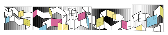 A conceptual sketch for artist Diana Leigh Surma's "Show Your Stripes," a Market Street mural of abstract geometric shapes. (PHOTO COURTESY SPACEWORKS TACOMA)