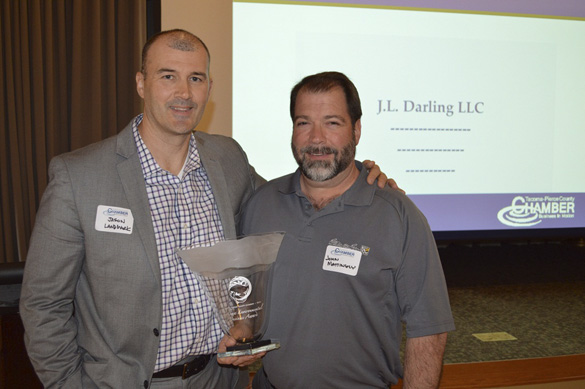 JL Darling's John Mattingly and Jason Landmark accept the 12th Annual Tahoma Environmental Business Award for outstanding environmental awareness and efficiency from the Tacoma-Pierce County Chamber. (PHOTO COURTESY TACOMA-PIERCE COUNTY CHAMBER)