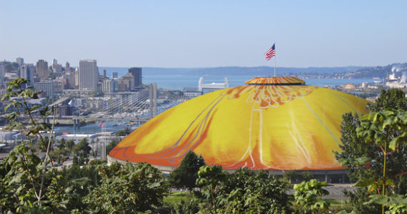 A rooftop test for Tacoma Dome Warhol flower