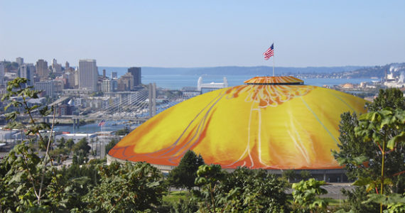 A rooftop test for Tacoma Dome Warhol flower
