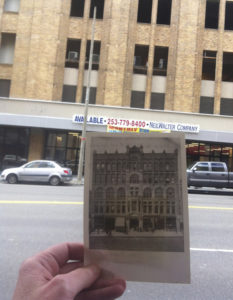 When our newspaper opened its doors in 1890, it did so inside a five-story stone-and-brick building located at 1110-1116 Pacific Avenue in downtown Tacoma. The building was demolished in 1931 to make way for a parking garage. (FILE PHOTO BY TODD MATTHEWS / HISTORIC PHOTO COURTESY TACOMA PUBLIC LIBRARY)