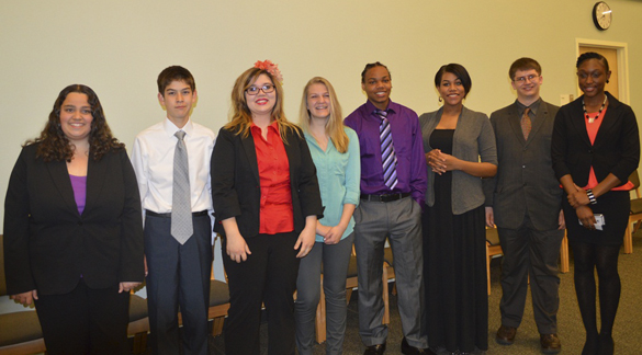 Young Entrepreneurs Academy participants include Jessica Bokoskie, Sam Wheelock, Madison Chavez, Gracie Weiss, Cyrus Singleton, Lyric Swanson, Arthur Hagen, and LaMondtra Atkins. (PHOTO COURTESY TACOMA-PIERCE COUNTY CHAMBER)