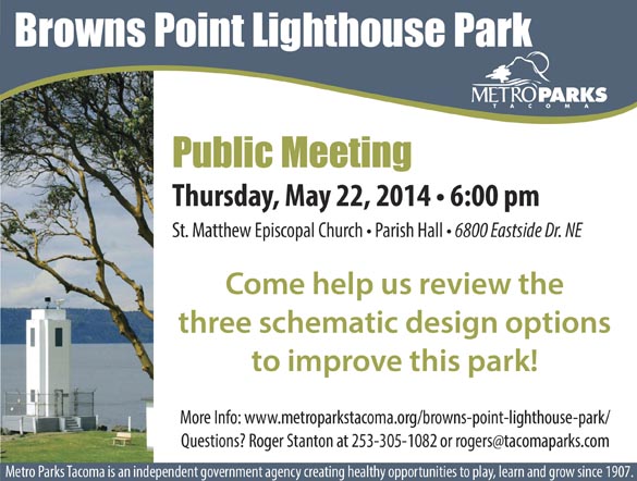 Public meeting May 22 to discuss Browns Point Lighthouse Park improvements