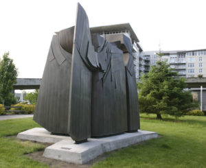 Tom Morandi's Sun King sculpture was installed in a public park this week near Tacoma's Thea Foss Waterway. (PHOTO BY TODD MATTHEWS)