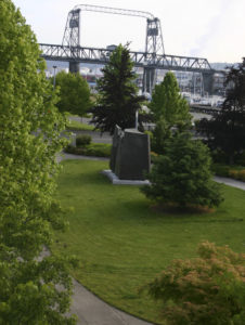 Tom Morandi's Sun King sculpture was installed in a public park this week near Tacoma's Thea Foss Waterway. (PHOTO BY TODD MATTHEWS)