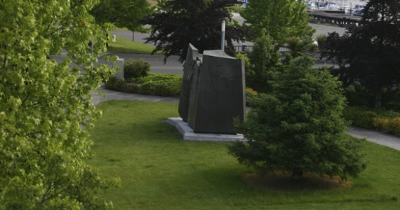 Tom Morandi's Sun King sculpture was installed in a public park this week near Tacoma's Thea Foss Waterway. (PHOTO BY TODD MATTHEWS)