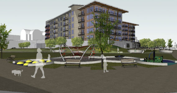 The City of Tacoma is requesting a $60,000 grant from the Washington State Recreation and Conservation Office to help pay for a children's play area at a City-owned park near South 21st Street and Dock Street. The eco-friendly play area would feature a LEED-certified mat surface and landscaping with native plants. It would also expand the diversity of use within the park and draw more visitors and activities to the area. The project is a partnership between the City of Tacoma, Foss Waterway Development Authority, and The Henry Group, a private developer currently constructing a 161-unit, $32 million apartment building nearby. (IMAGE COURTESY CITY OF TACOMA)