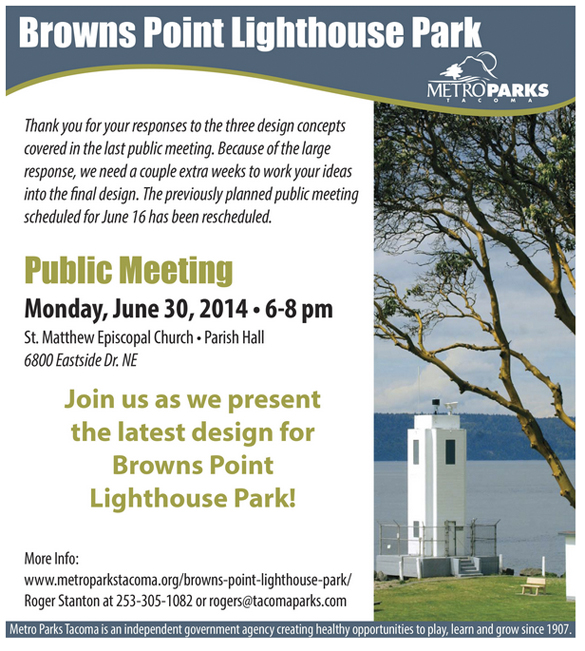 Public meeting June 30 to discuss Browns Point Lighthouse Park improvements