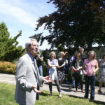 Artist Tom Morandi discussed the history of Sun King during a celebration Wednesday to mark the installation of his sculpture in a public park near Thea Foss Waterway. (PHOTO BY TODD MATTHEWS)