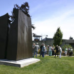 Art supporters gathered Wednesday in downtown Tacoma to celebrate the installation of Tom Morandi's Sun King sculpture in a public park near Thea Foss Waterway. (PHOTO BY TODD MATTHEWS)