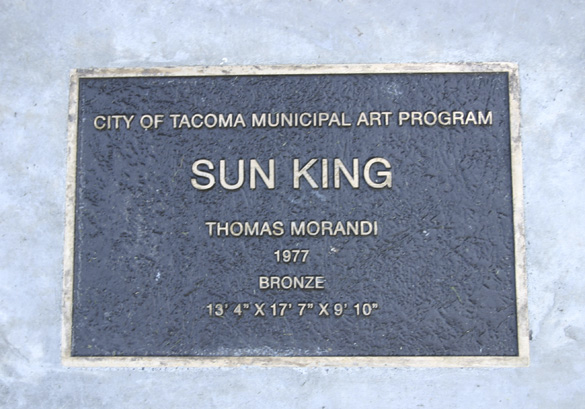 A plaque marks the spot for Tacoma's Sun King in a park near Thea Foss Waterway. (PHOTO BY TODD MATTHEWS)