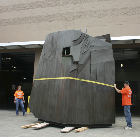 Employees at D & D Construction moved the massive Sun King sculpture out of storage last month. (FILE PHOTO BY TODD MATTHEWS)