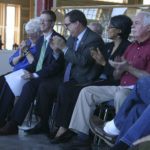 Port of Tacoma Commissioner Clare Petrich, Congressman Derek Kilmer, Congressman Denny Heck, Tacoma Mayor Marilyn Strickland, and Clallam County Commissioner Mike Doherty were at Tacoma's Foss Waterway Seaport Monday morning to support proposed legislation to create a National Maritime Heritage Area in the State of Washington. (PHOTO BY TODD MATTHEWS)