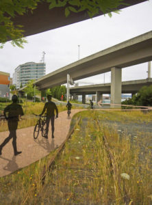 The City of Tacoma plans to develop a segment of the Prairie Line Trail in downtown Tacoma to connect Pacific Avenue to the waterfront. When completed, it will connect to the University of Washington Tacoma campus trail segment, currently under construction. (IMAGE COURTESY CITY OF TACOMA)