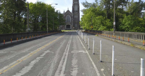 The City of Tacoma plans to spend $9 million to rehabilitate the 81-year-old Tacoma Avenue South Bridge, which has deteriorated to the point of limiting traffic lanes, closing sidewalks, and reducing maximum vehicle weight restrictions. In addition to building a new concrete deck, guardrails, streetlights, and sidewalks, the rehabilitation project would replace the girders and paint all the steel members on the bridge. (IMAGE COURTESY CITY OF TACOMA)