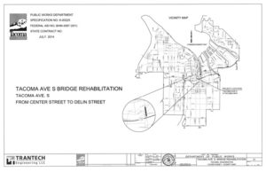 The City of Tacoma plans to spend $9 million to rehabilitate the 81-year-old Tacoma Avenue South Bridge, which has deteriorated to the point of limiting traffic lanes, closing sidewalks, and reducing maximum vehicle weight restrictions. In addition to building a new concrete deck, guardrails, streetlights, and sidewalks, the rehabilitation project would replace the girders and paint all the steel members on the bridge. (IMAGE COURTESY CITY OF TACOMA)