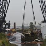 Water was pumped out of the F/V Helena Star last month as part of a project to remove the derelict vessel from Tacoma's Hylebos Waterway. (PHOTO COURTESY WASHINGTON STATE DEPARTMENT OF ECOLOGY)