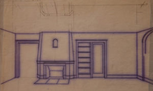 The late Tacoma architect Stanley T. Shaw sketched this undated design plan as he prepared to remodel the fireplace and living room. (IMAGE COURTESY SUSAN JOHNSON / ARTIFACTS CONSULTING)