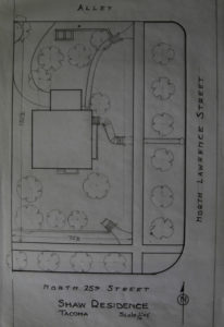 The late Tacoma architect Stanley T. Shaw sketched this undated design plan as he prepared to re-plan the home site. (IMAGE COURTESY SUSAN JOHNSON / ARTIFACTS CONSULTING)