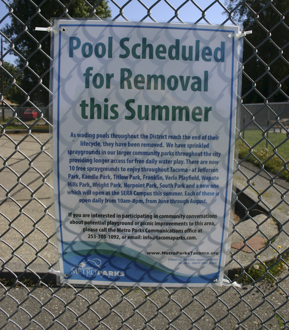 Metro Parks Tacoma plans to remove the wading pool at Jane Clark Park in the North Tacoma neighborhood. (PHOTO BY TODD MATTHEWS)