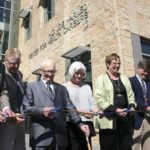 FROM LEFT TO RIGHT: U.S. Congressman Derek Kilmer, Forma Construction Senior Project Manager Mike Rogers, H.C. "Joe" Harned, NBBJ Architects Principal Liz Jacks, Tacoma Community College President Dr. Pamela Transue, Senior Health Policy Advisor to Governor Jay Inslee Dr. Bob Crittenden, and U.S. Representative Laurie Jinkins cut a ceremonial ribbon Thursday to celebrate the grand opening of the H.C. "Joe" Harned Center for Health Careers. (PHOTO BY TODD MATTHEWS)