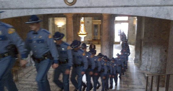 Thirty-nine Washington State Patrol Trooper Cadets were sworn in by Washington State Supreme Court Chief Justice Barbara Madsen during a ceremony held in the Capitol Rotunda in Olympia Wednesday afternoon. (PHOTO COURTESY WASHINGTON STATE PATROL)
