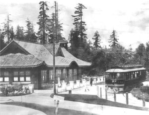An historic photograph of the former Point Defiance Streetcar Station at Point Defiance Park. (IMAGE COURTESY METRO PARKS TACOMA)