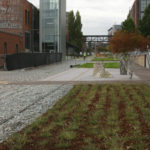 Contractors on Tuesday were putting the finishing touches on a segment of the Prairie Line Trail that runs through the University of Washington Tacoma (UWT) campus. City of Tacoma and UWT officials will celebrate the grand opening of the first phase of the new urban trail during a public ceremony on Thurs., Sept. 25, at 5 p.m. (PHOTO BY TODD MATTHEWS)