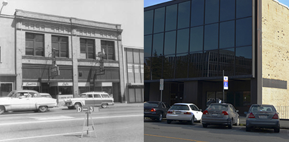 THEN AND NOW: The so-called "911 Building" as it appeared in 1960 (left) and as it appears today (right). Pierce County officials announced this week the century-old, county-owned building in downtown Tacoma will be demolished soon. (PHOTOS COURTESY TACOMA PUBLIC LIBRARY / PIERCE COUNTY)