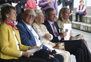 (FROM LEFT TO RIGHT) Tacoma Art Museum Director Stephanie A. Stebich joined Erivan Haub, Helga Haub, Christian Haub, and Liliane Haub during a groundbreaking ceremony on Thurs., Sept. 5, 2013, to mark the beginning of a $15.5 million, 16,000-square-foot building expansion and redesign project that includes the Haub Family Galleries. (PHOTO BY TODD MATTHEWS)