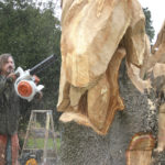 Chainsaw sculptor Bruce 'Thor' Thorsteinson is turning a dead maple tree in Tacoma into a work of art. (PHOTO BY TODD MATTHEWS)