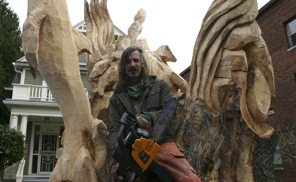 Chainsaw carver creates underwater tableau near Wright Park. (PHOTO BY TODD MATTHEWS)