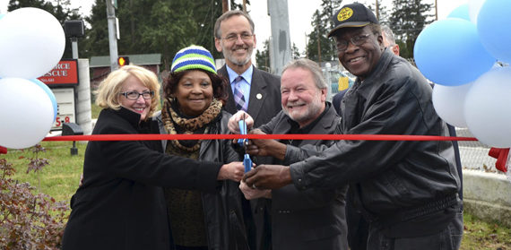 Pierce County officials marked the completion of a series of projects along the 176th Street East corridor during a ribbon-cutting ceremony this week. (PHOTO COURTESY PIERCE COUNTY)