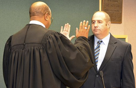 Pierce County Councilmember Rick Talbert was sworn in to office by Pierce County Superior Court Judge Frank E. Cuthbertson during a ceremony Monday morning at the County-City Building in Tacoma. (PHOTO COURTESY PIERCE COUNTY)