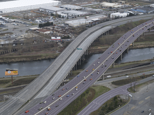 The centerpiece of the Washington State Department of Transportation's most recent Interstate 5 high-occupancy vehicle (HOV) project in Tacoma will be a new northbound I-5 bridge over the Puyallup River. (IMAGE COURTESY WASHINGTON STATE DEPARTMENT OF TRANSPORTATION)