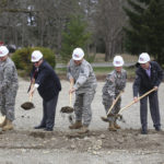 Golden shovels were used to break ground on the new Pierce County Readiness Center at Camp Murray. (PHOTO COURTESY WASHINGTON NATIONAL GUARD)