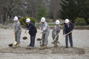 Golden shovels were used to break ground on the new Pierce County Readiness Center at Camp Murray. (PHOTO COURTESY WASHINGTON NATIONAL GUARD)