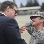 U.S. Rep. Denny Heck (D-Wash.) speaks with Command Sergeant Major Abby West. (PHOTO COURTESY WASHINGTON NATIONAL GUARD)