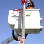 Crews are installing light-emitting diode (LED) street lights in Tacoma's Lincoln International Business District this week. (PHOTO BY TODD MATTHEWS)