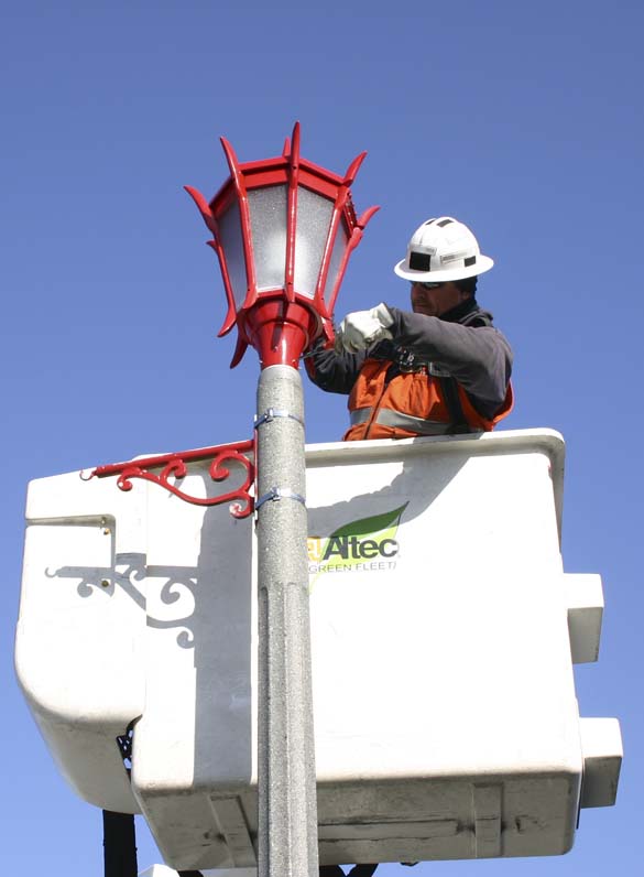 Crews are installing light-emitting diode (LED) street lights in Tacoma's Lincoln International Business District this week. (PHOTO BY TODD MATTHEWS)