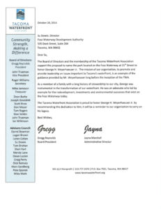 Letters to Tacoma City Hall support Weyerhaeuser Park along Thea Foss Waterway