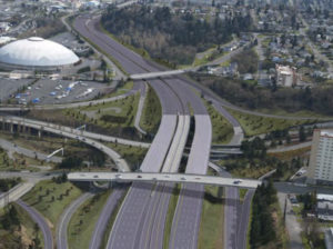 Washington State Department of Transportation (WSDOT) officials report two bridges — Pacific Avenue (foreground) and McKinley Way (background) — conflict with future plans to widen Interstate 5 through Tacoma in order to create high occupancy vehicle (HOV) lanes. Both bridges will be demolished and rebuilt in phases beginning in April. The project is expected to be completed in 2017. (IMAGE COURTESY WSDOT)