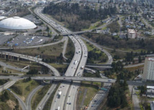 Washington State Department of Transportation (WSDOT) officials report two bridges — Pacific Avenue (foreground) and McKinley Way (background) — conflict with future plans to widen Interstate 5 through Tacoma in order to create high occupancy vehicle (HOV) lanes. Both bridges will be demolished and rebuilt in phases beginning in April. The project is expected to be completed in 2017. (IMAGE COURTESY WSDOT)