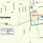 Washington State Department of Transportation (WSDOT) officials report two bridges — Pacific Avenue (foreground) and McKinley Way (background) — conflict with future plans to widen Interstate 5 through Tacoma in order to create high occupancy vehicle (HOV) lanes. Both bridges will be demolished and rebuilt in phases beginning in April. The project is expected to be completed in 2017. (IMAGE COURTESY WSDOT)