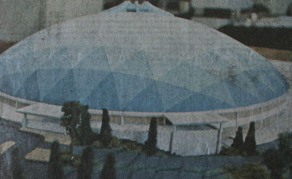 An early model of the Tacoma Dome shows the diamond-shaped rooftop design. (COURTESY PHOTO)