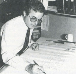 Tacoma architect Lyn Messenger working in the offices of McGranahan, Messenger Associates during the early 1980s. Messenger led a team of architects that designed the Tacoma Dome. (COURTESY PHOTO)